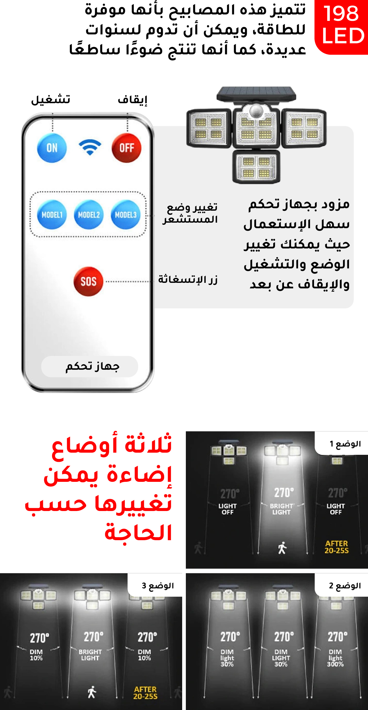 بروجيكتور الطاقة الشمسية متعدد الرؤوس مع مستشعر حركة